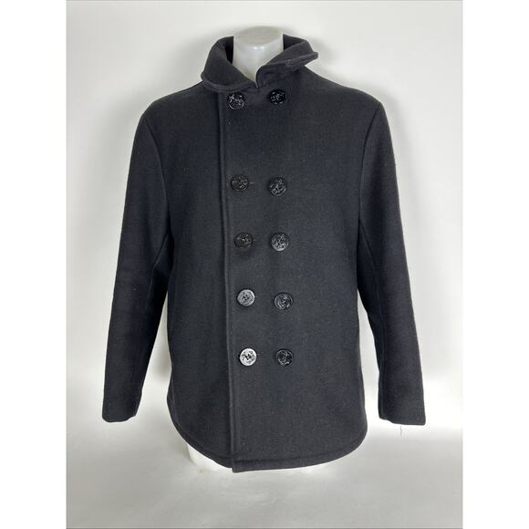 Vintage Schott US 740N Black Wool Pea Coat Jacket Men Size 46 USA Military - Picture 1 of 13